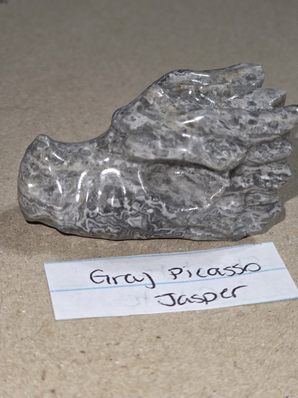 Detailed Picasso Stone Crystal Carved Dragon Head Stone Sculpture Decor